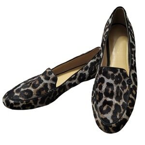 Talbots Womens Leopard Print Calf Hair Loafers Brown Black Animal Flats size 9